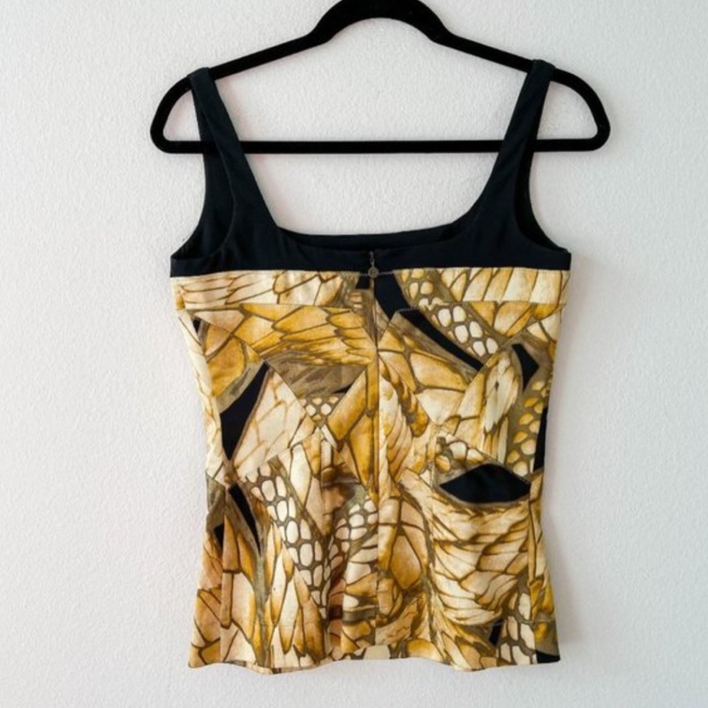 Just Cavalli Gold Silk Butterly Square Neck Top - Picture 2 of 8
